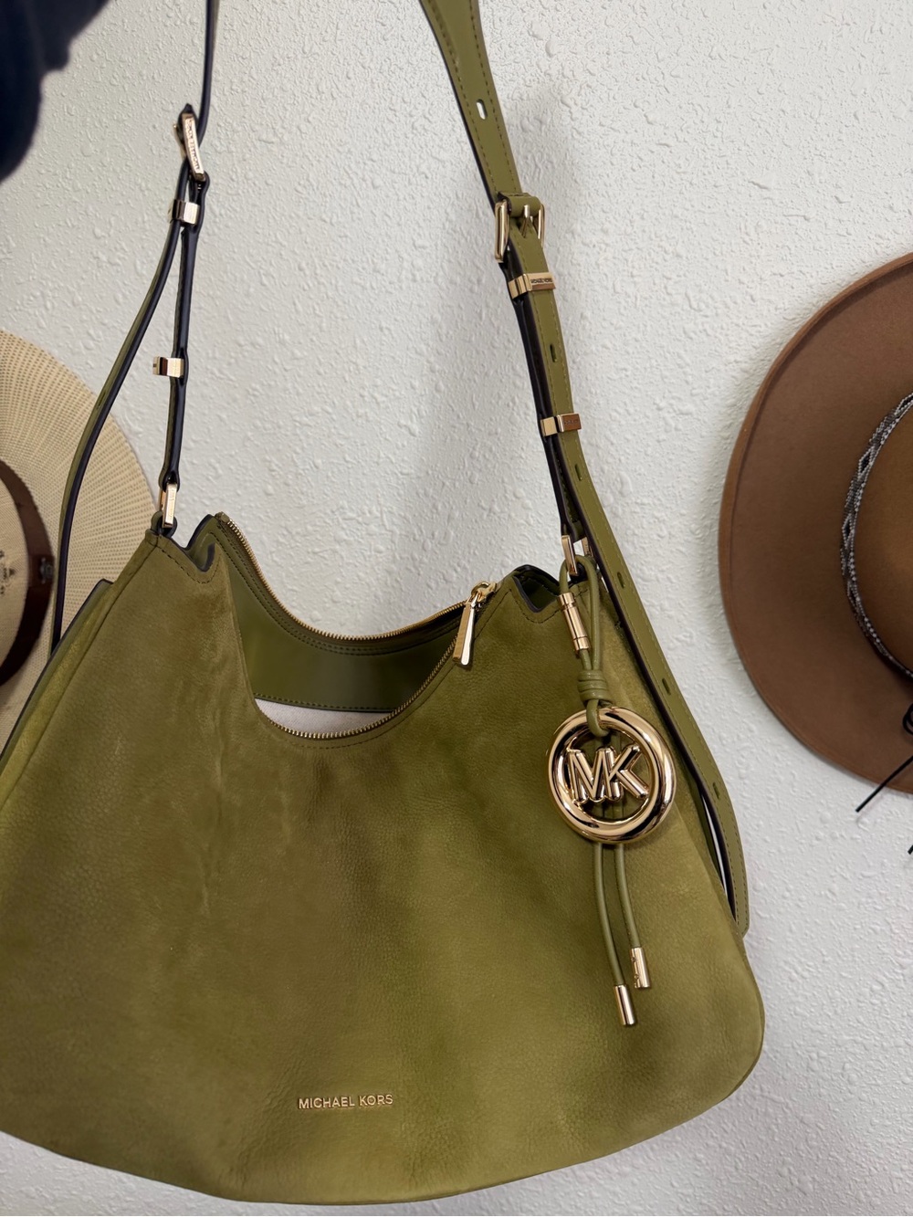 Michael Kors Olive Suede Nolita Shoulder Bag